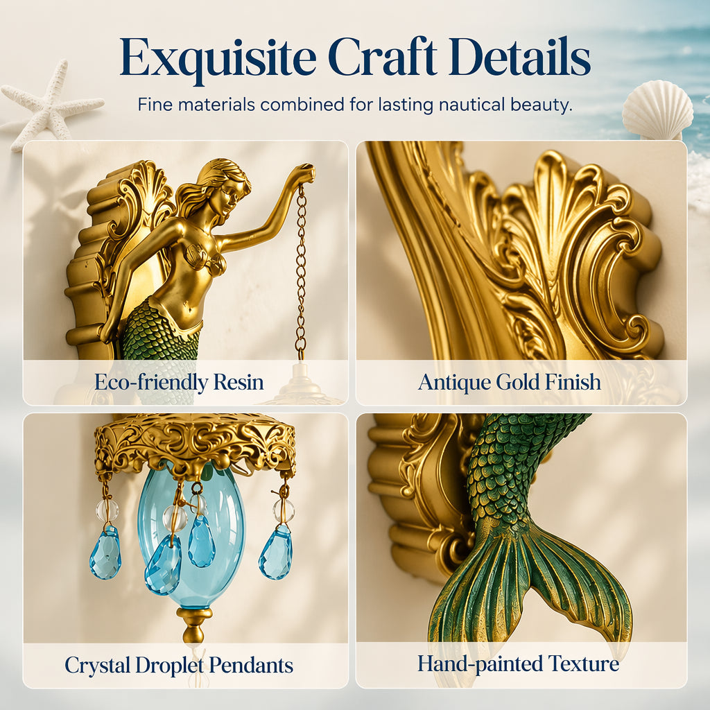 🧜‍♀️ Vintage Mermaid Wall Sconce – Art Deco Style Brass Wall Light with Glass Shade, Sculptural Coastal Decor ✨🛋️