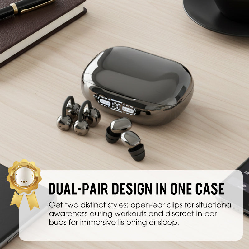 Bluetooth 6.0 Clip-On & In-Ear Wireless Earbuds