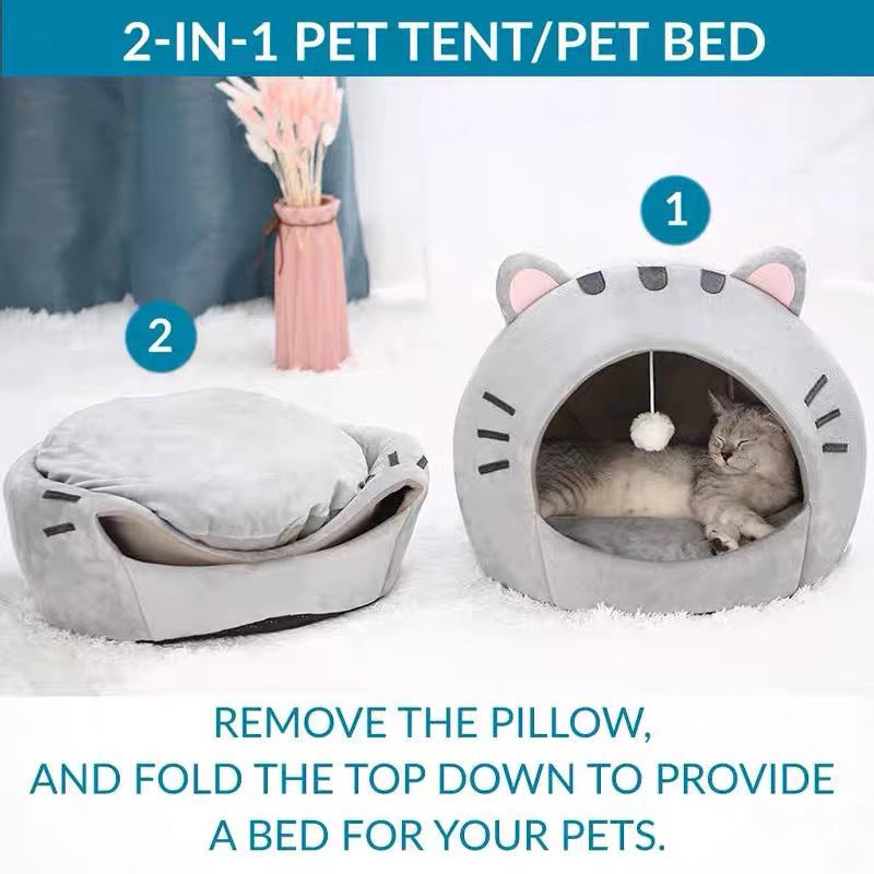 ⛺🛋️ 50% OFF! 🐾2-in-1 Pet Tent & Bed – Convertible cat cave with removable cushion, spacious for cats & small dogs.