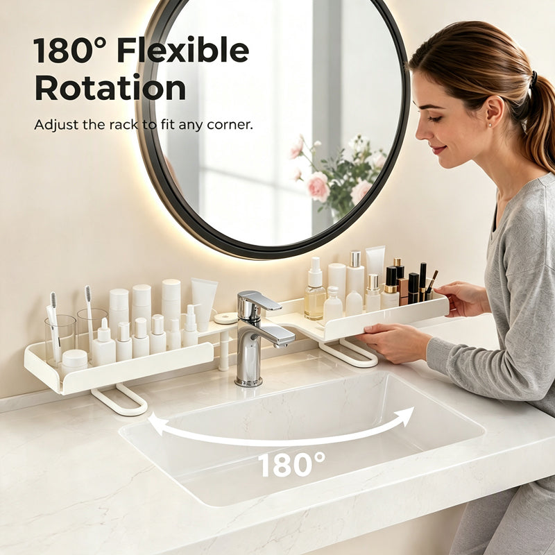 Steel Folding Storage Rack—A storage rack that requires no drilling and can be mounted above a faucet, featuring adjustable brackets for smooth drainage and easy cleaning with a damp cloth