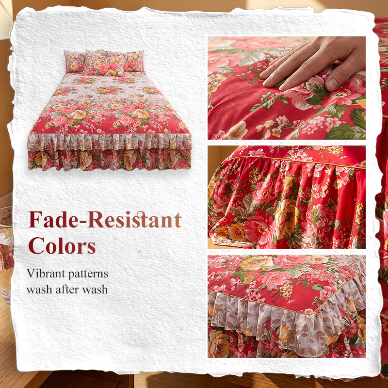 ⏳Limited-time 50% off⏰Floral Ruffled Bed Skirt, 3-Piece Set – Easy Bedroom Upgrade🛏️