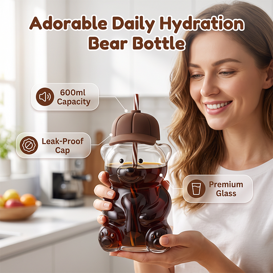 Cute Bear Shaped Glass Water Bottle