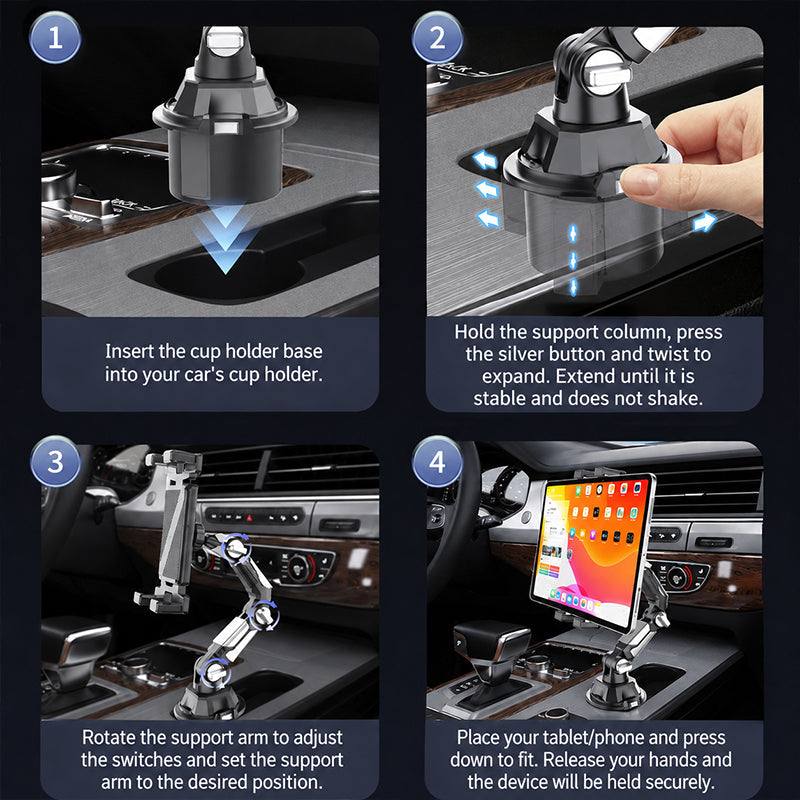 ⏳🔥LIMITED-TIME 50% OFF! ⏰🚗 From Hire Car to Family SUV – Foldable Tablet Stand Fits Most Cup Holders. Adjustable Angle