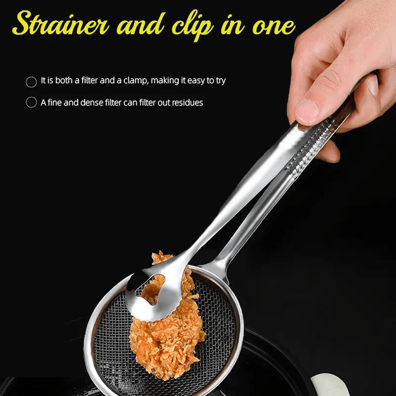 ⏳Limited-time 50% off⏰2-in-1 Stainless Steel Food Tongs & Oil Strainer🥄🥢