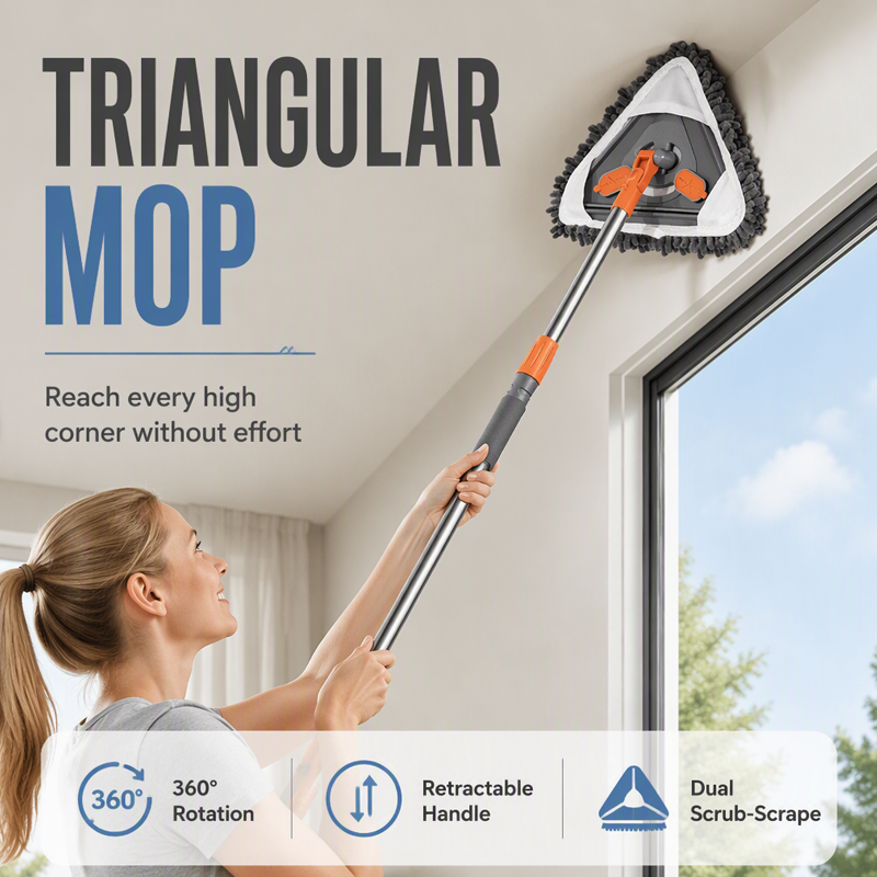 🧹 50% OFF NOW! 🎁 Triangular Cleaning Mop with Extendable Pole – 360° swivel, washable pads & lightweight – Cleans floors, walls & corners with ease ✨