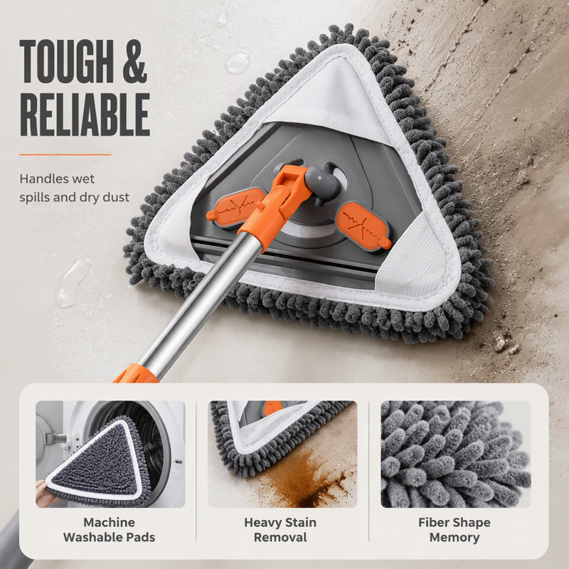 🧹 50% OFF NOW! 🎁 Triangular Cleaning Mop with Extendable Pole – 360° swivel, washable pads & lightweight – Cleans floors, walls & corners with ease ✨