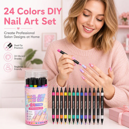 💕LAST DAY-50% OFF🌈24 Colors Dual Ended Nail Art Pens Set1
