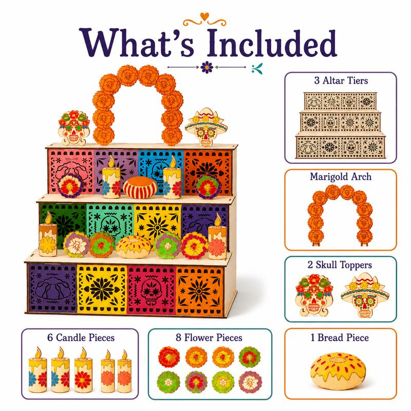 🎉 50% OFF! 💀🌼 Day of the Dead 3-Tier Wooden Ofrenda Altar – Exquisite Hollowed Patterns, DIY Painting Option & Easy No-Tool Assembly – Honor Loved Ones Beautifully 🕯️✨