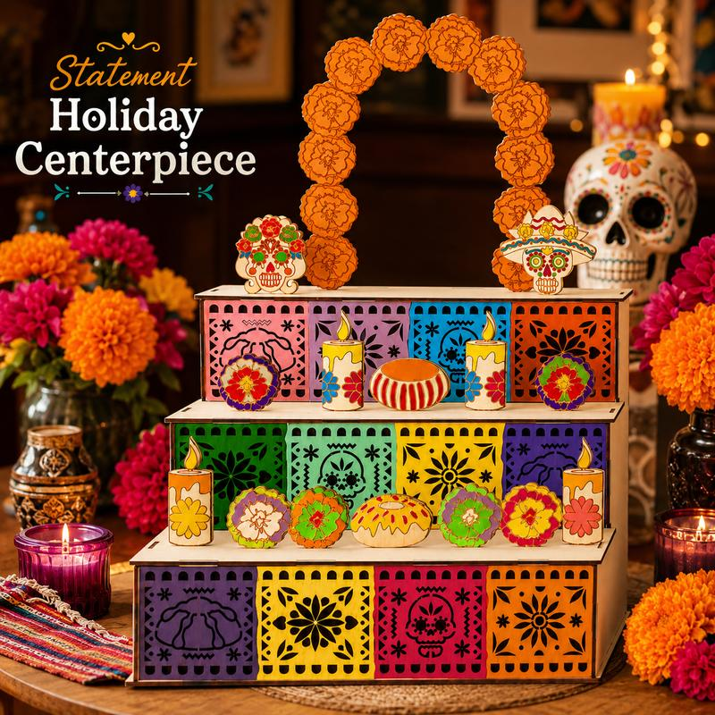 🎉 50% OFF! 💀🌼 Day of the Dead 3-Tier Wooden Ofrenda Altar – Exquisite Hollowed Patterns, DIY Painting Option & Easy No-Tool Assembly – Honor Loved Ones Beautifully 🕯️✨