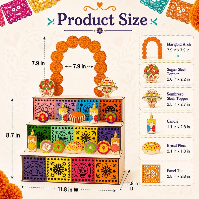 🎉 50% OFF! 💀🌼 Day of the Dead 3-Tier Wooden Ofrenda Altar – Exquisite Hollowed Patterns, DIY Painting Option & Easy No-Tool Assembly – Honor Loved Ones Beautifully 🕯️✨