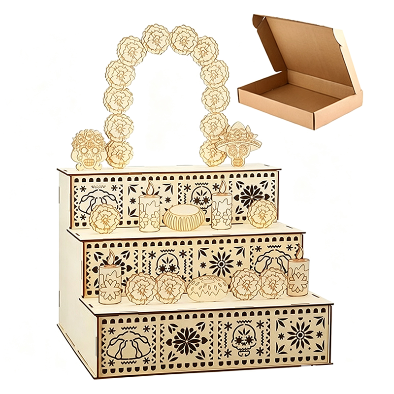 🎉 50% OFF! 💀🌼 Day of the Dead 3-Tier Wooden Ofrenda Altar – Exquisite Hollowed Patterns, DIY Painting Option & Easy No-Tool Assembly – Honor Loved Ones Beautifully 🕯️✨