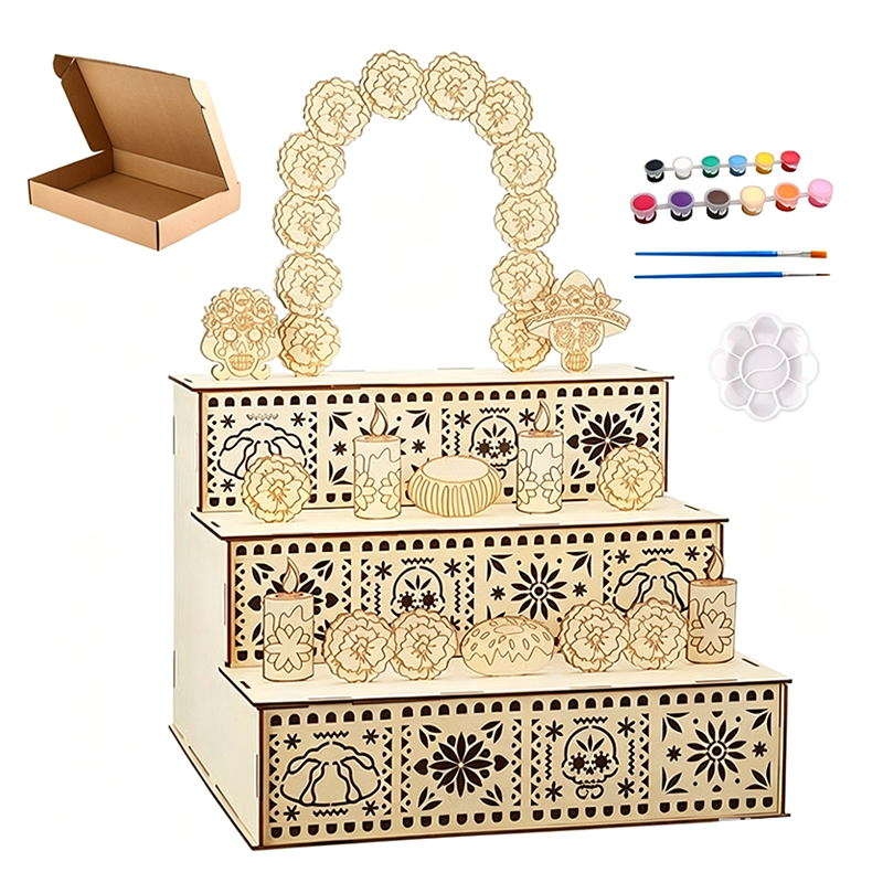🎉 50% OFF! 💀🌼 Day of the Dead 3-Tier Wooden Ofrenda Altar – Exquisite Hollowed Patterns, DIY Painting Option & Easy No-Tool Assembly – Honor Loved Ones Beautifully 🕯️✨
