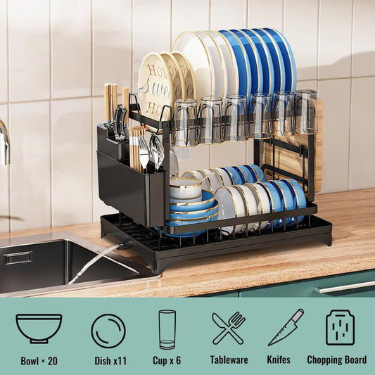 📢📢50% OFF !! ⏰2-Tier Dish Drying Rack with Drainboard