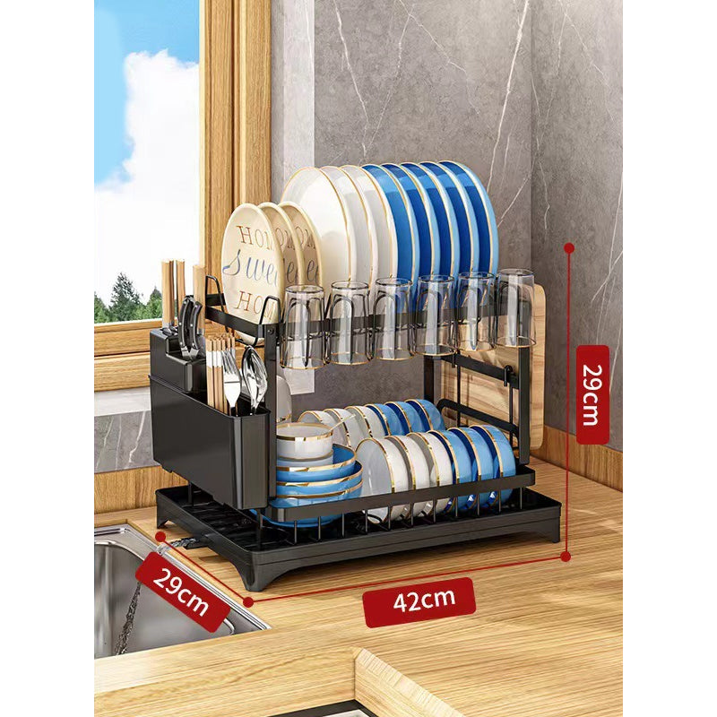 📢📢50% OFF !! ⏰2-Tier Dish Drying Rack with Drainboard
