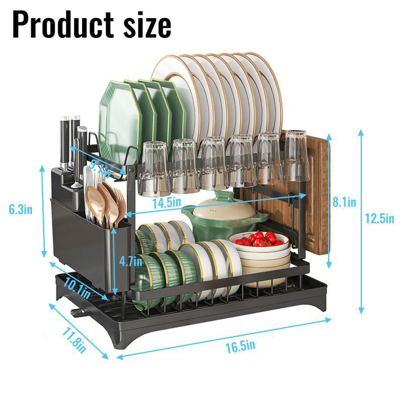 📢📢50% OFF !! ⏰2-Tier Dish Drying Rack with Drainboard