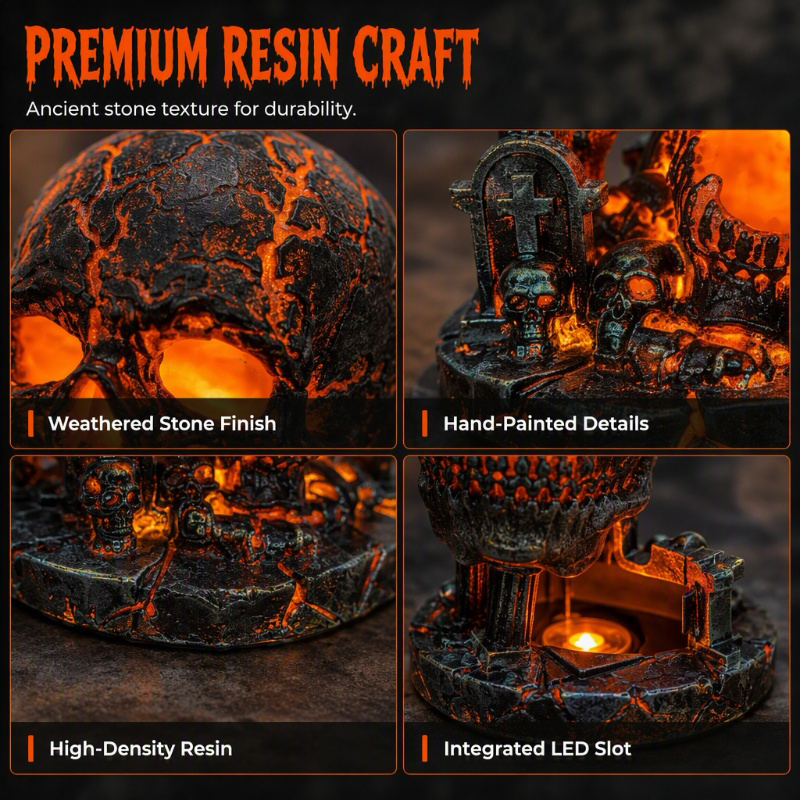 Halloween Resin Skull Lamp Glowing Tabletop Ornament