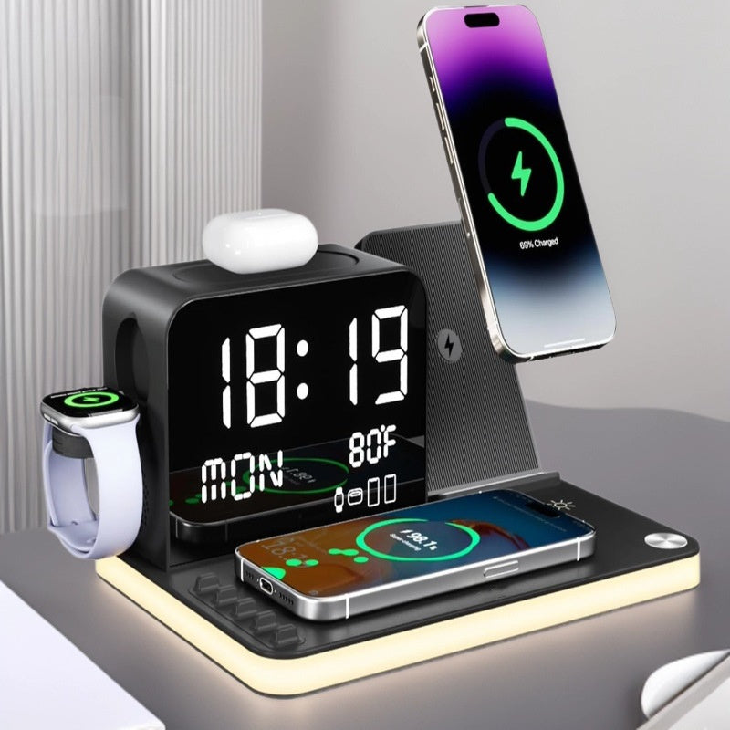 4-in-1 Fast-Charging Wireless Charging Station With Clock