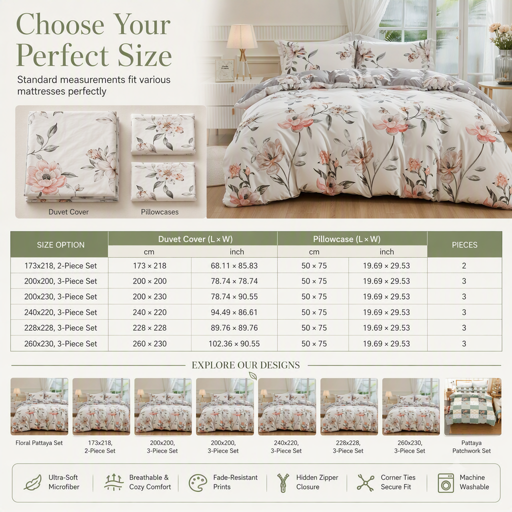 💐 All Season Brushed Floral Bedding Set – Soft, Reversible, Decorative ✨