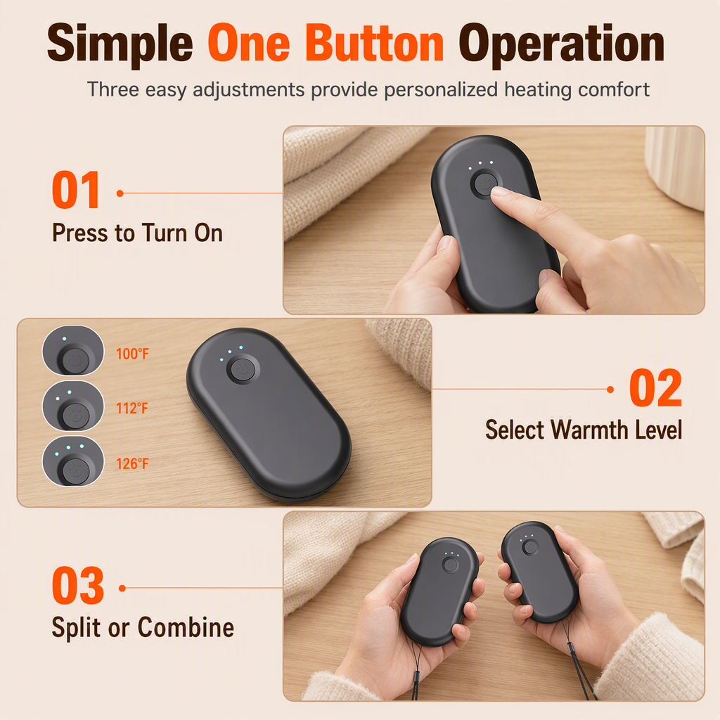 Magnetic Split 2-in-1 Rechargeable Hand Warmer Mini Portable USB Electric Hand Warmer