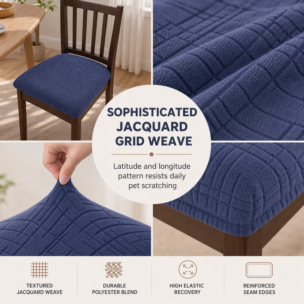 🎁 Buy 1 Get 1 Free! 🪑 Stretch Dining Chair Seat Cover – Strapless Elastic Slipcover with Elegant Textured Pattern for Home Dining Room
