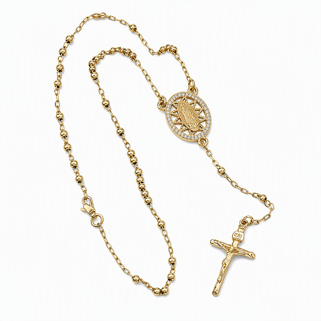🎁2026 New Arrivals 50% OFF💥Retro Gold Tone Virgin Mary Crucifix Cross Pendant Necklace with Beaded Y-Chain📿💎