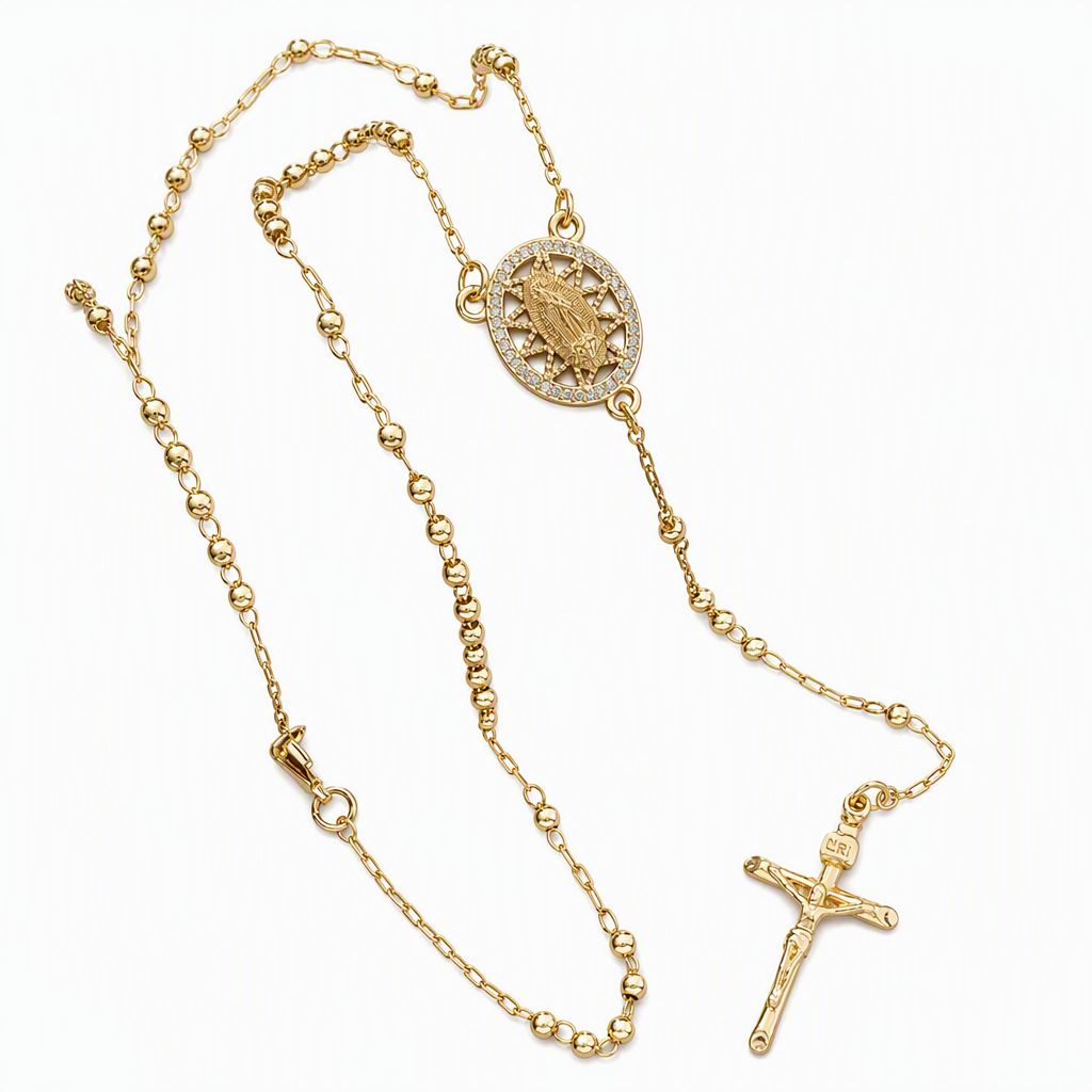 🎁2026 New Arrivals 50% OFF💥Retro Gold Tone Virgin Mary Crucifix Cross Pendant Necklace with Beaded Y-Chain📿💎