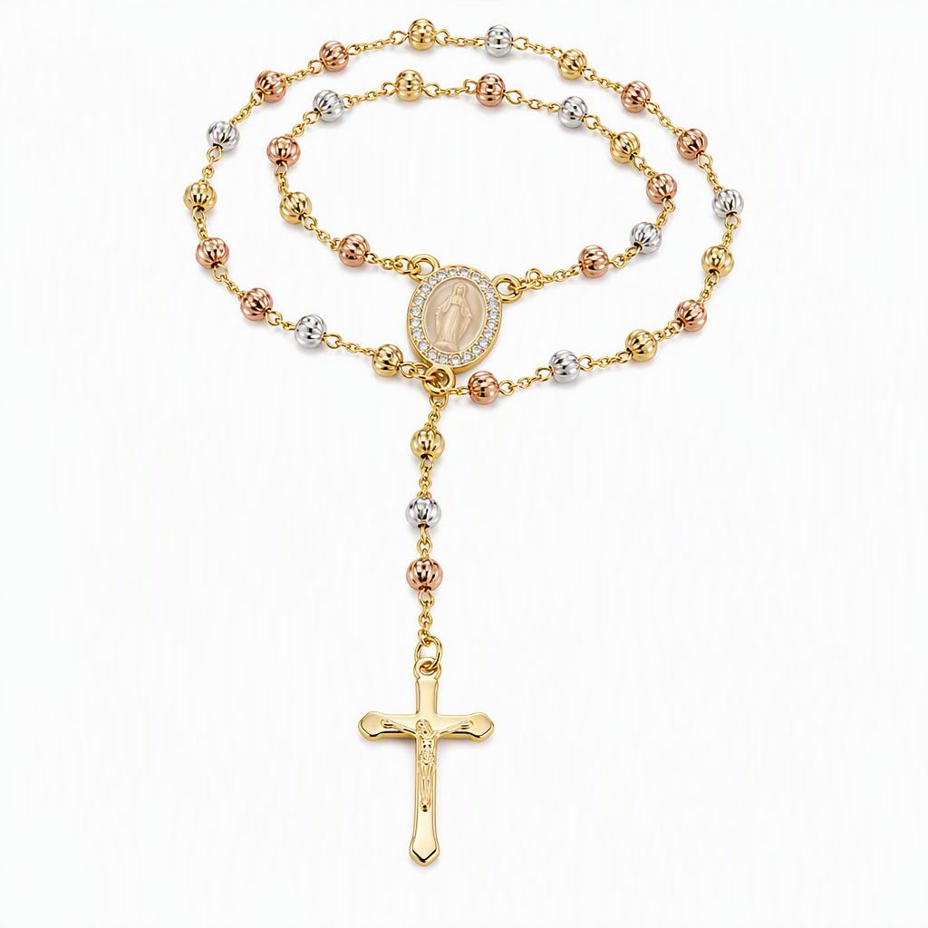 🎁2026 New Arrivals 50% OFF💥Retro Gold Tone Virgin Mary Crucifix Cross Pendant Necklace with Beaded Y-Chain📿💎