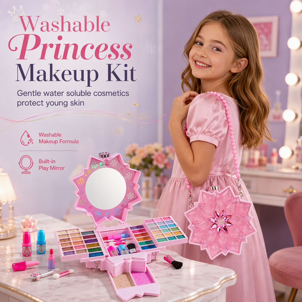 📢📢50% OFF !! ⏰ Washable Princess Makeup Set – Non‑irritating, trays & portable case 🎀