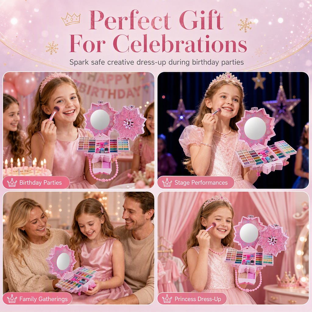 📢📢50% OFF !! ⏰ Washable Princess Makeup Set – Non‑irritating, trays & portable case 🎀