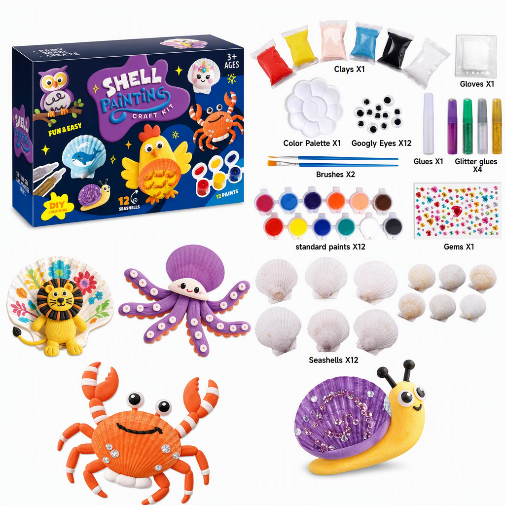 Kids Creative DIY Rock Painting Kit Pebble Stone and Shell Art Craft Set