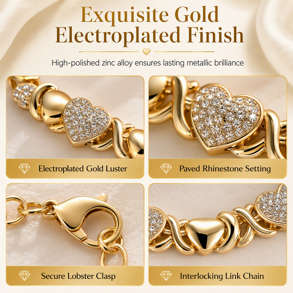⏳🔥LIMITED-TIME 50% OFF! ⏰💛 Gold Plated Heart Rhinestone 4-Piece Jewelry Set – Sparkly, Matching, Versatile 💍✨