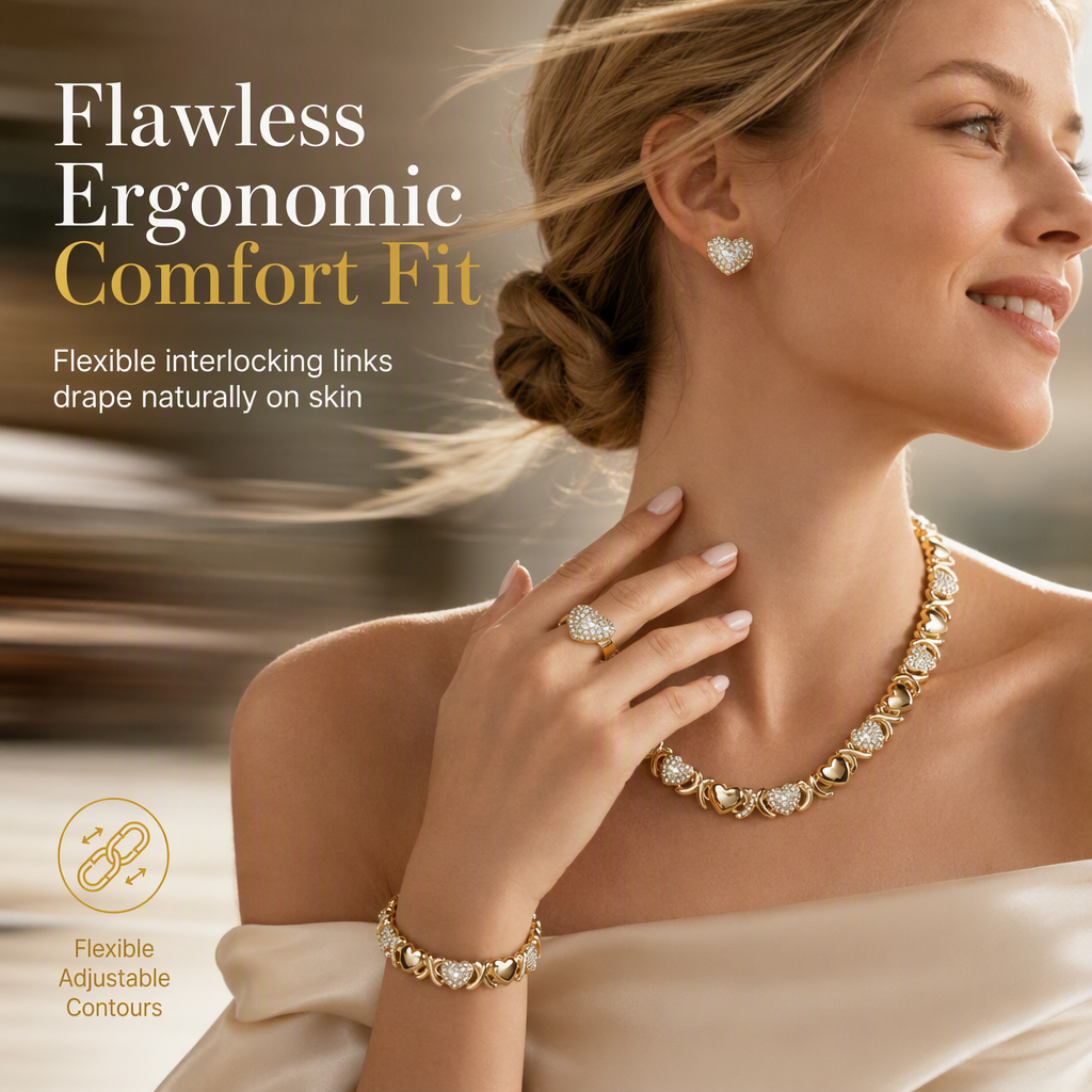 ⏳🔥LIMITED-TIME 50% OFF! ⏰💛 Gold Plated Heart Rhinestone 4-Piece Jewelry Set – Sparkly, Matching, Versatile 💍✨