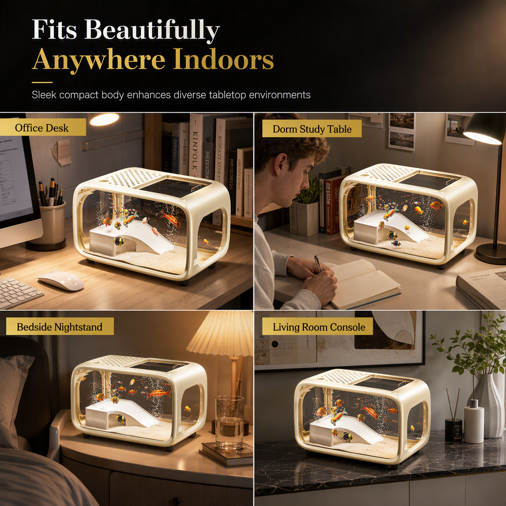 Transparent Plastic Fish Tank with Lid Decorative Ecological Aquarium for Home Living Room and Entryway