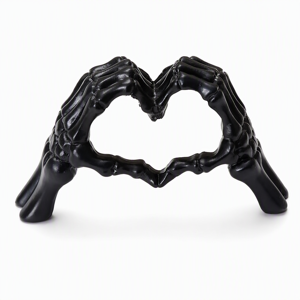 💀 50% OFF! 🎃 Skeleton Figurine – Gothic Heart Hand Gesture, Hand-Painted Bone Details & Solid Resin Build – Spooky Desk & Shelf Decor ✨