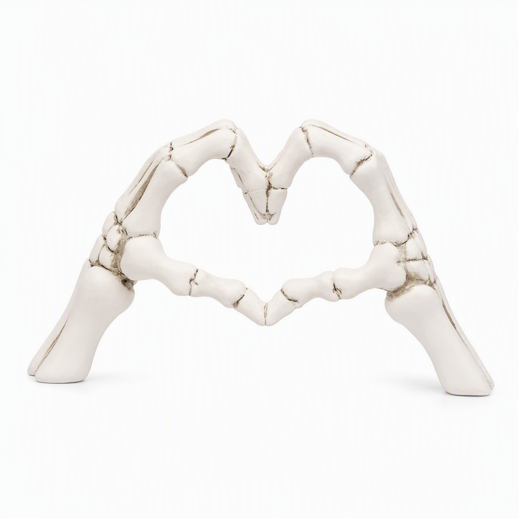 💀 50% OFF! 🎃 Skeleton Figurine – Gothic Heart Hand Gesture, Hand-Painted Bone Details & Solid Resin Build – Spooky Desk & Shelf Decor ✨