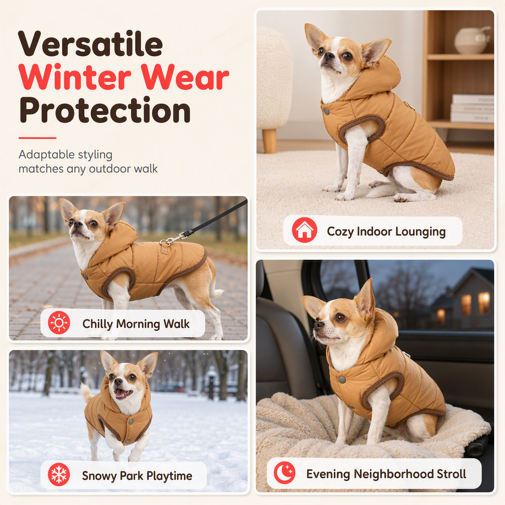 🐕 Hooded Dog Coat – Fleece‑lined, windproof & built‑in harness 🧥✨