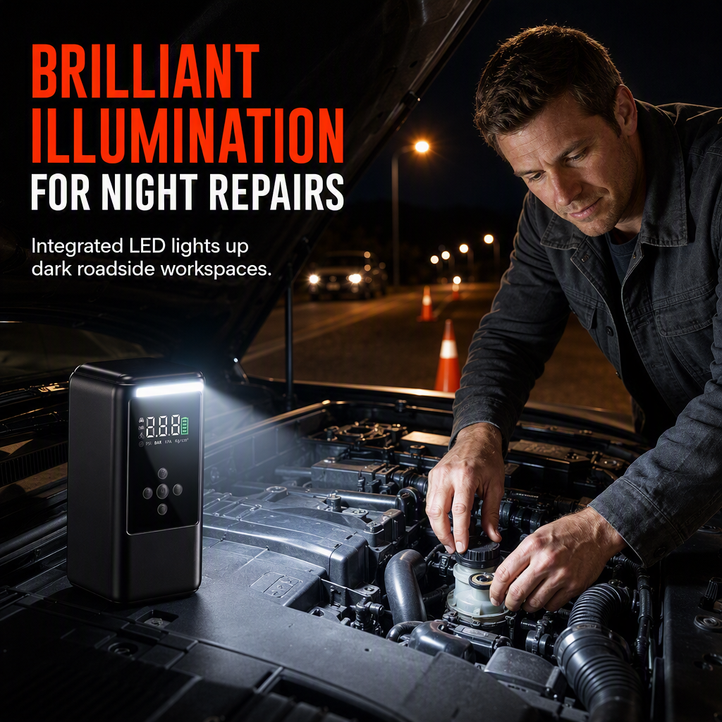 All-in-One Car Jump Starter and Tire Inflator Battery Booster with Smart Clamps and EVA Storage Case