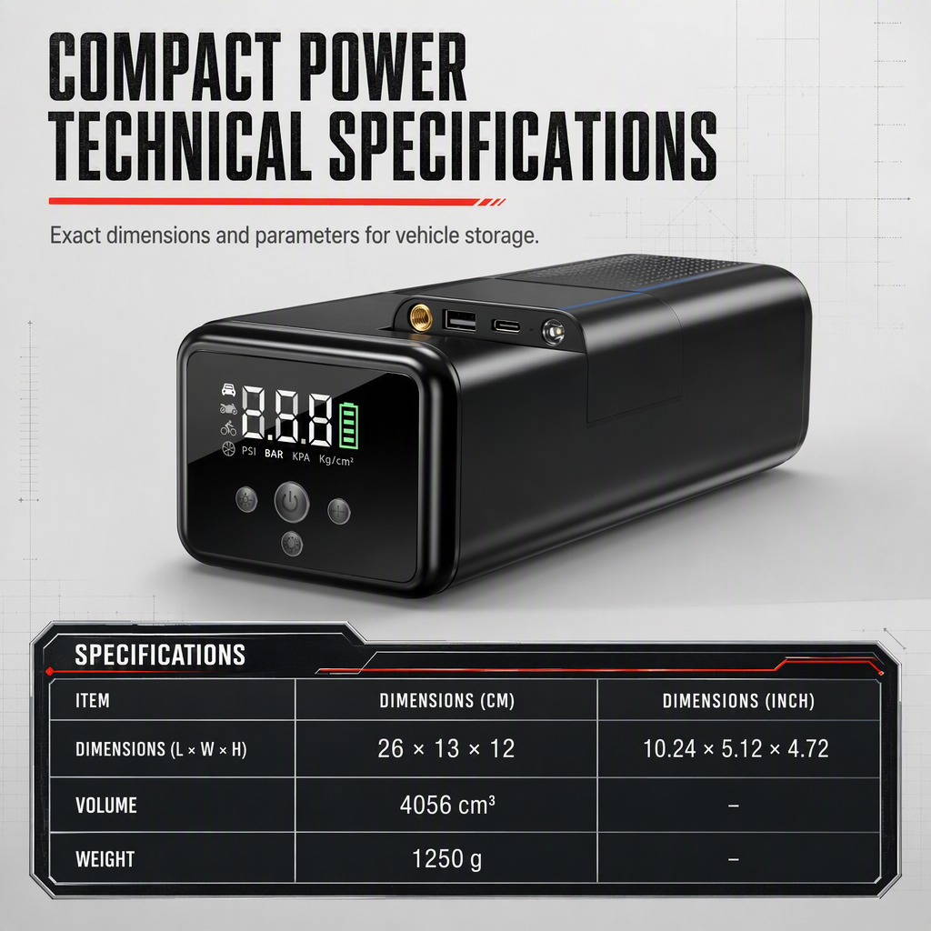 All-in-One Car Jump Starter and Tire Inflator Battery Booster with Smart Clamps and EVA Storage Case