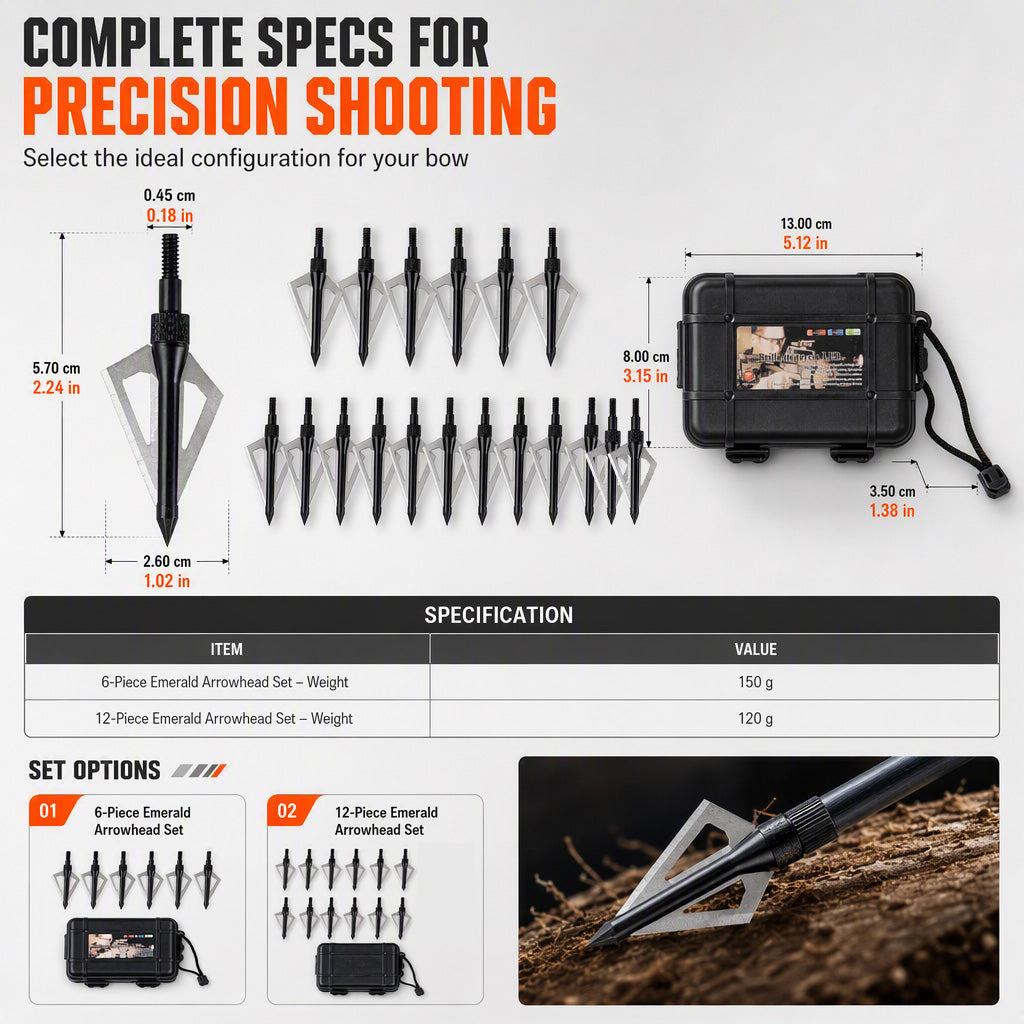 ⏳Limited-time 50% off⏰6/12 Piece Emerald Archery Arrows Set with Storage Box Universal for Recurve and Compound Bows🏹