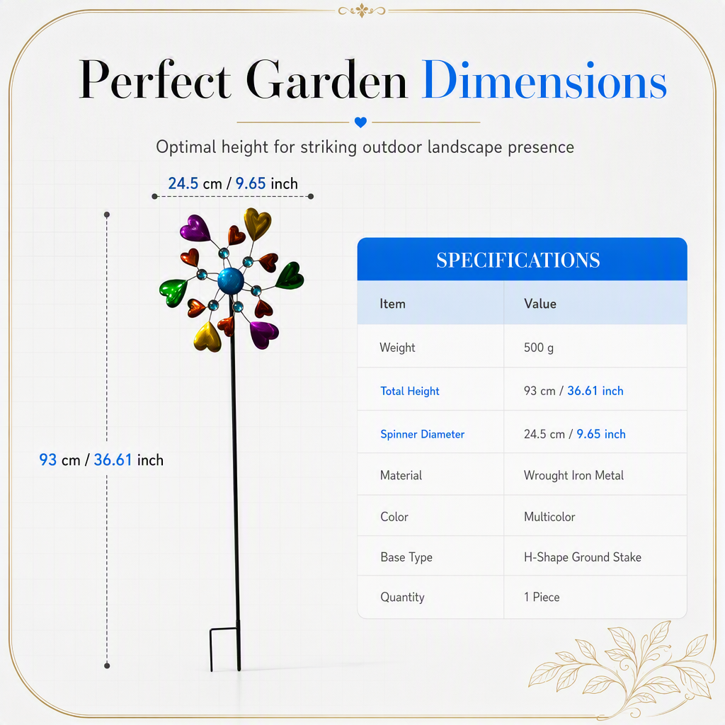 Heart Shaped Metal Wind Spinner Wrought Iron Garden Stake Windmill for Outdoor Yard and Park Decoration