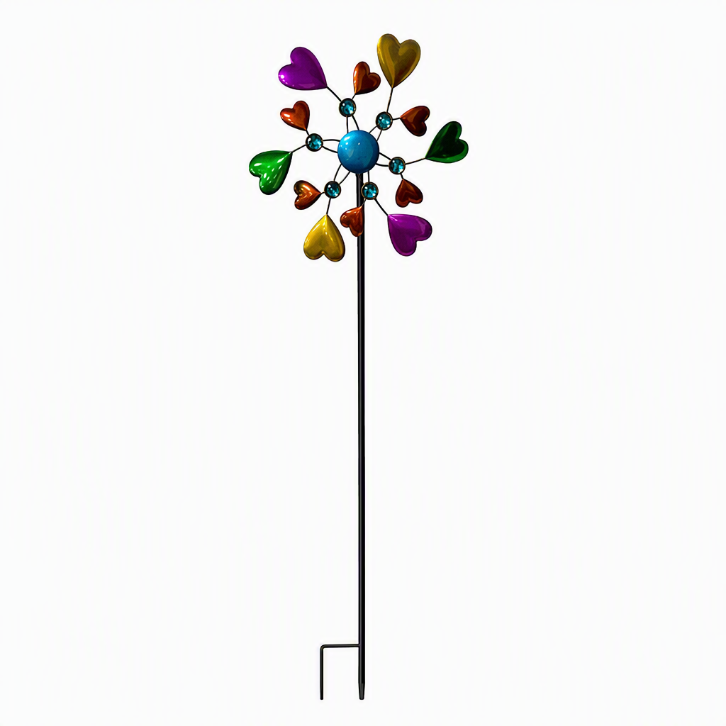 Heart Shaped Metal Wind Spinner Wrought Iron Garden Stake Windmill for Outdoor Yard and Park Decoration