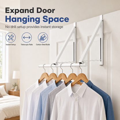 Retractable Folding Over the Door Hooks No Drill Metal Coat Rack for Hanging Clothes