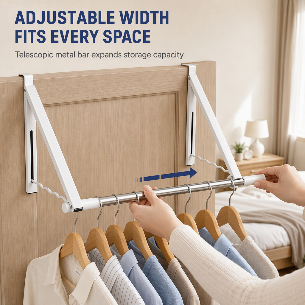 Retractable Folding Over the Door Hooks No Drill Metal Coat Rack for Hanging Clothes