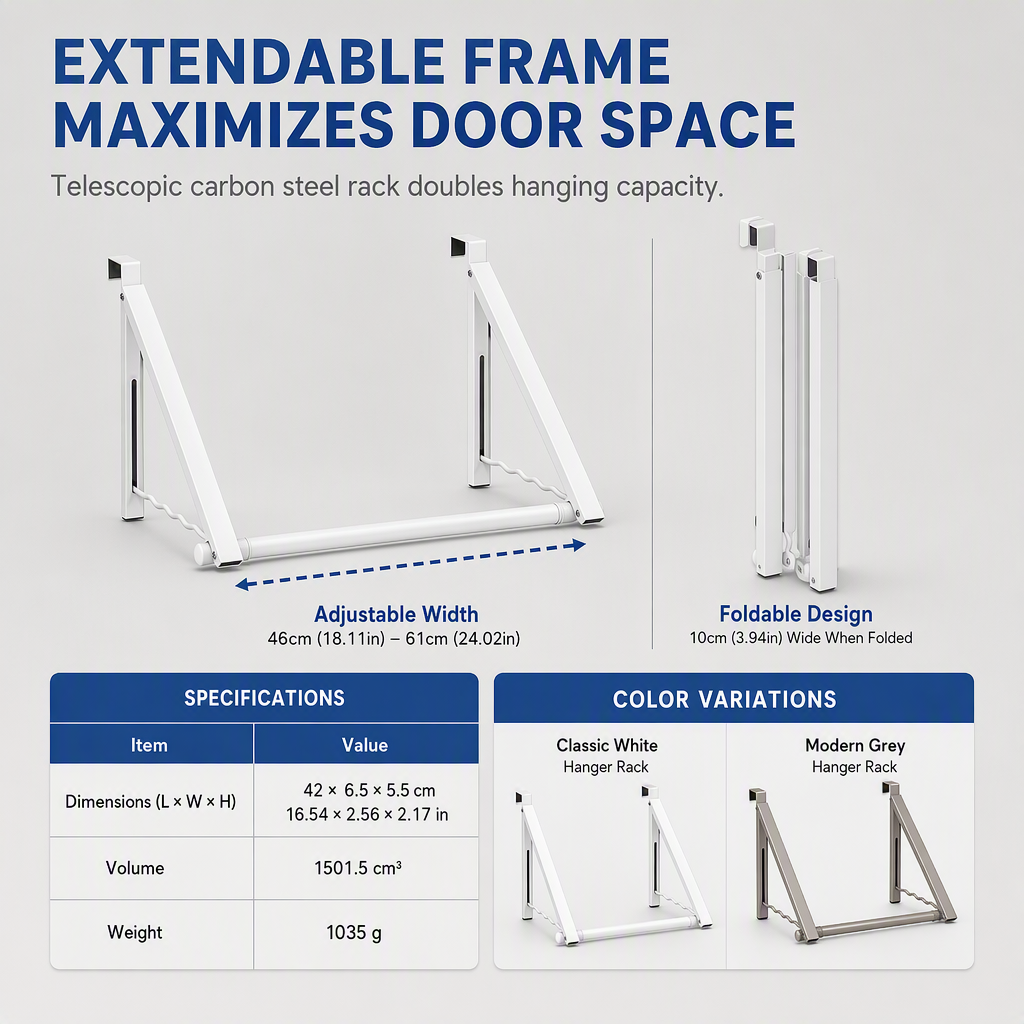Retractable Folding Over the Door Hooks No Drill Metal Coat Rack for Hanging Clothes