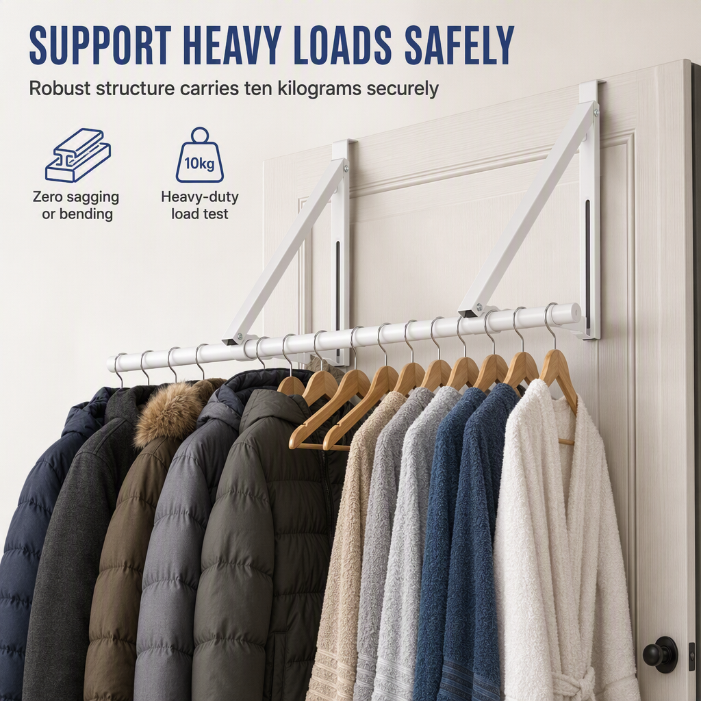 Retractable Folding Over the Door Hooks No Drill Metal Coat Rack for Hanging Clothes