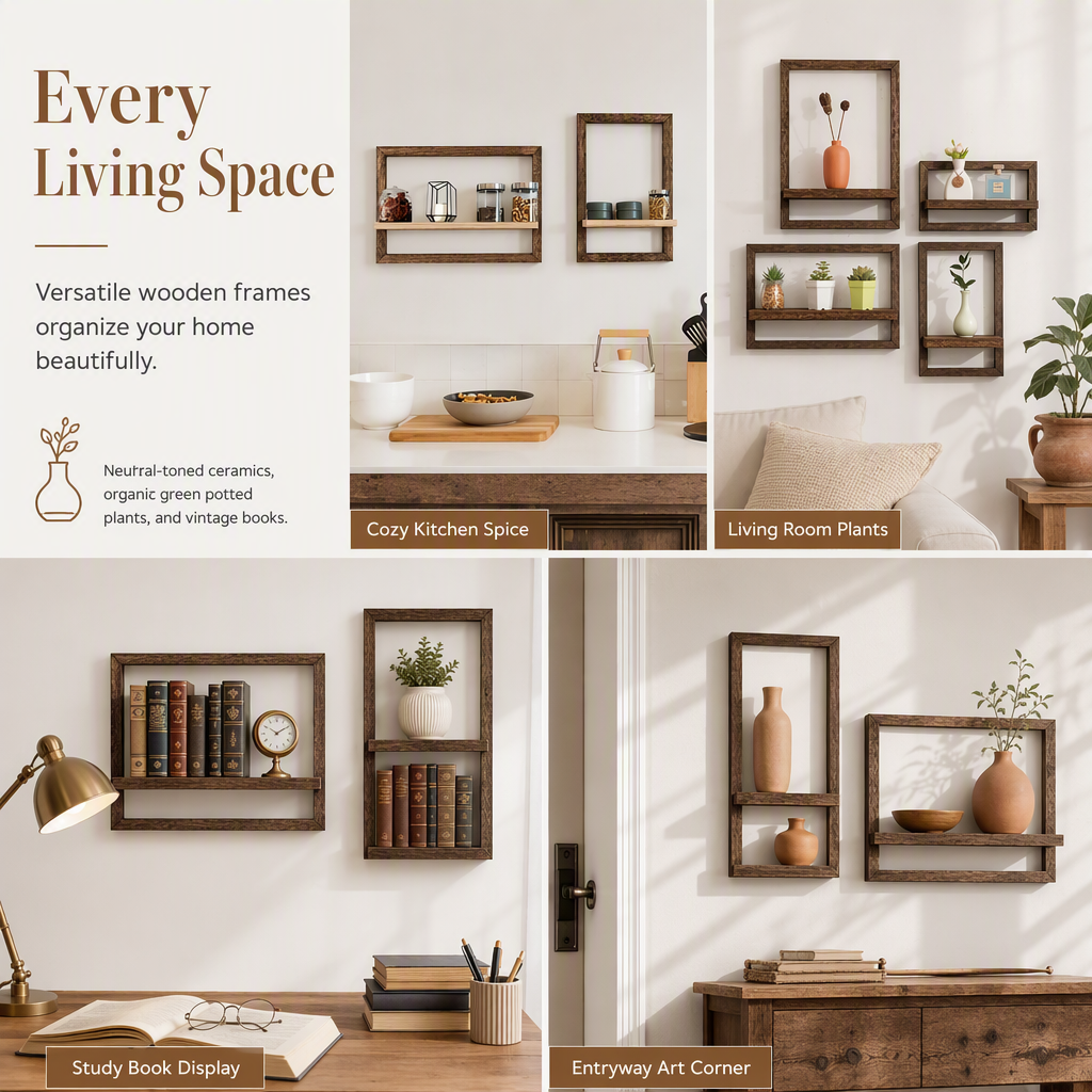 Wood Wall-Mounted Floating Shelves
