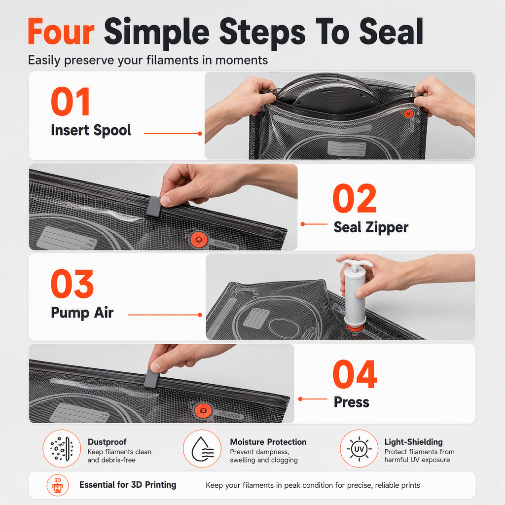 🎯 50% OFF! ✨ Vacuum Storage Bag Kit for 3D Filament – Lock Out Humid Air, Double Zipper Seal & Opaque Light Shielding – Keep Filaments Dry & Print-Perfect 🧵