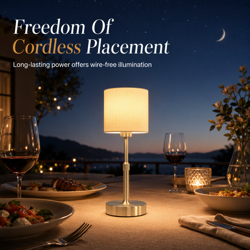 💡 Wireless Touch Bedside Lamp: Stepless Dimming, Rechargeable, Linen Shade & Metal Base, Cordless Freedom