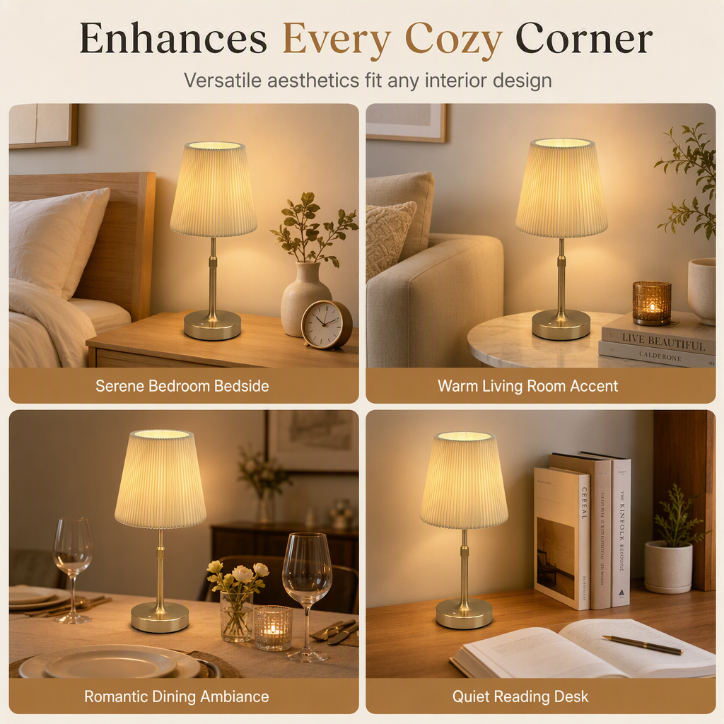 💡 Wireless Touch Bedside Lamp: Stepless Dimming, Rechargeable, Linen Shade & Metal Base, Cordless Freedom