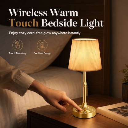 💡 Wireless Touch Bedside Lamp: Stepless Dimming, Rechargeable, Linen Shade & Metal Base, Cordless Freedom